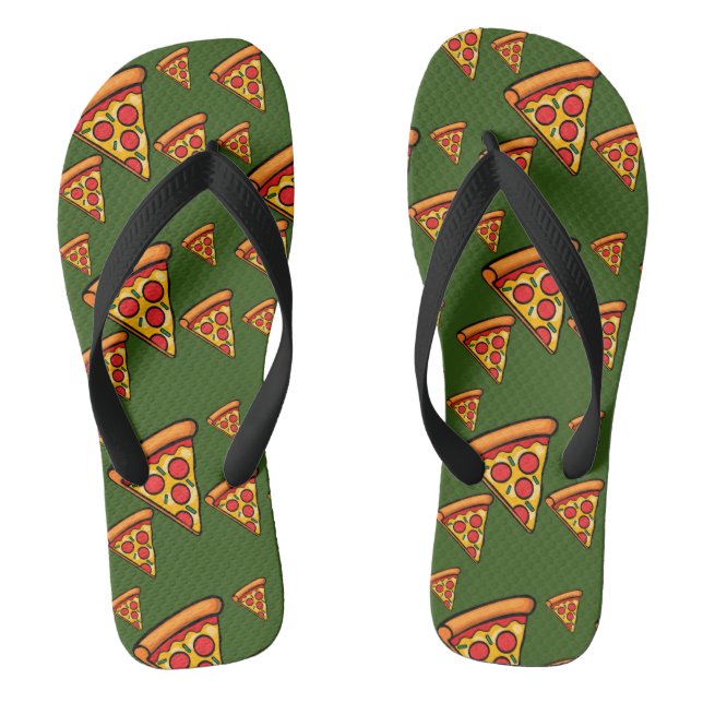 Pizza Friday Design - Adult Flip Flops, Wide Strap Thongs (Footbed)