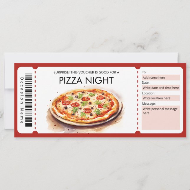  Pizza Gift Certificate Template, Pizza Night Invitation (Front)