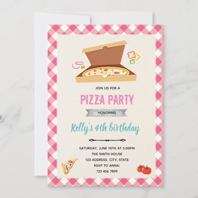 Pizza girl birthday invitation (Front)