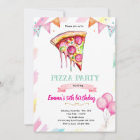 Pizza girl party theme invitation