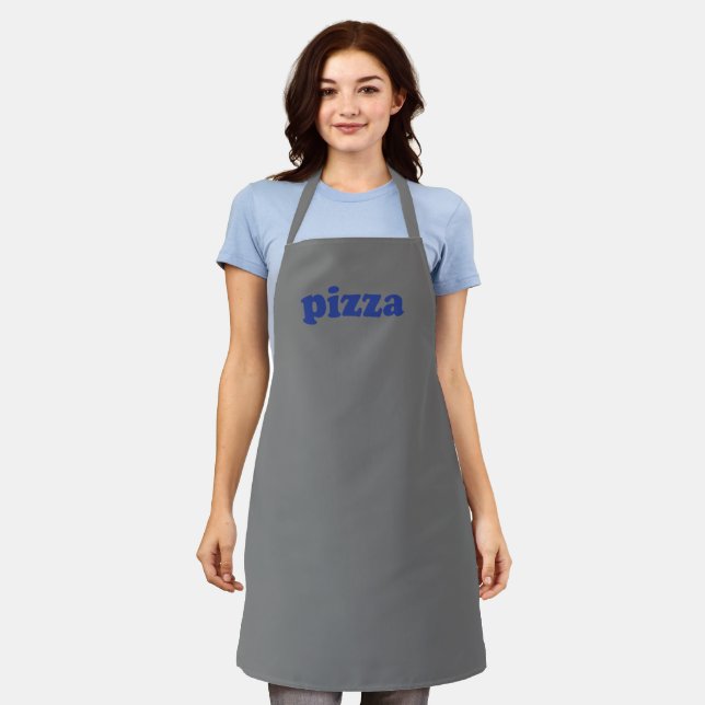 Pizza grey and blue modern typography solid funny apron (Worn)