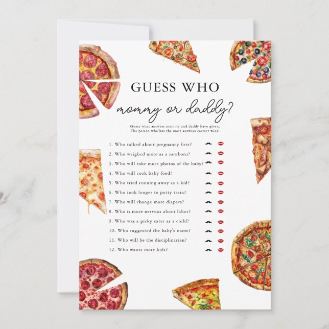 Pizza Guess Who Baby Shower Game Card (Front)