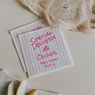 Pizza Hand Drawn Pink Special Delivery Baby Shower Napkin