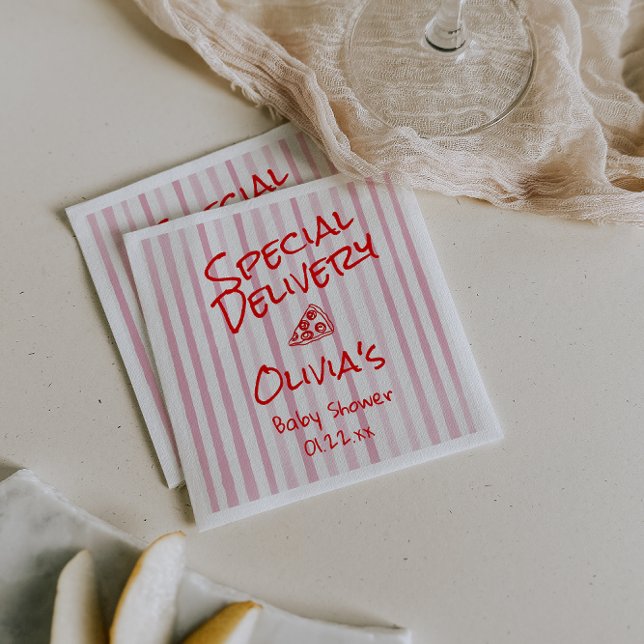 Pizza Hand Drawn Red Special Delivery Shower Napkin (Creator Uploaded)