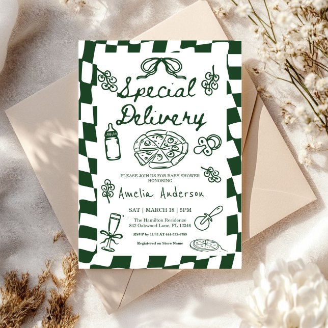 Pizza Hand Drawn Special Delivery Baby Shower Invitation (Creator Uploaded)