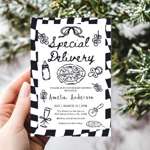 Pizza Hand Drawn Special Delivery Baby Shower Invitation