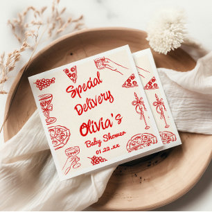 Pizza Hand Drawn Special Delivery Baby Shower Napkin