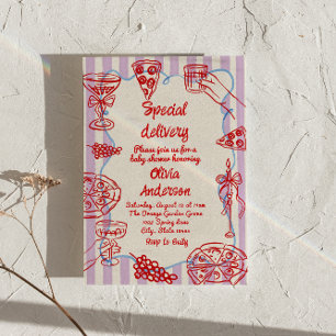 Pizza Hand Drawn Special Delivery Chic Baby Shower Invitation