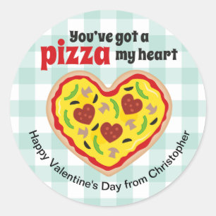 Pizza Happy Valentine's Day Round Sticker for Kids