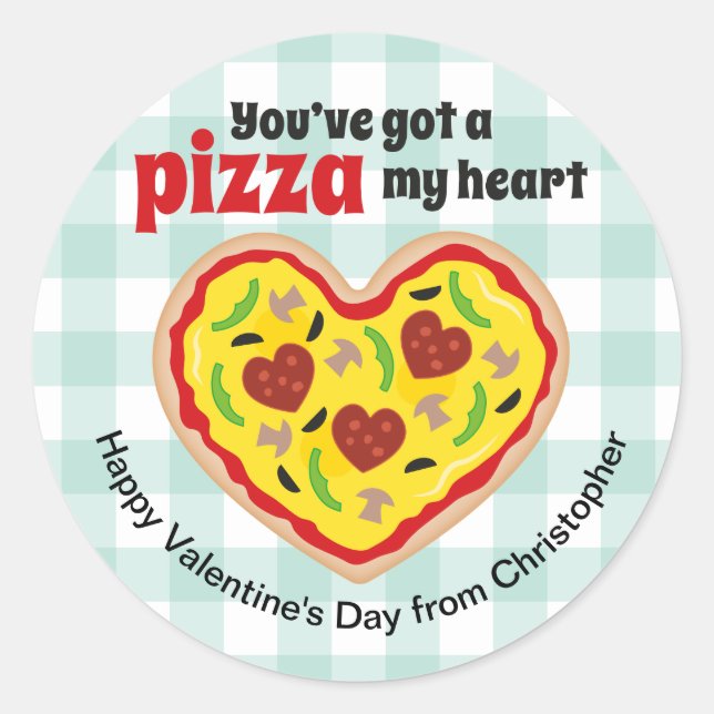Pizza Happy Valentine's Day Round Sticker for Kids (Front)