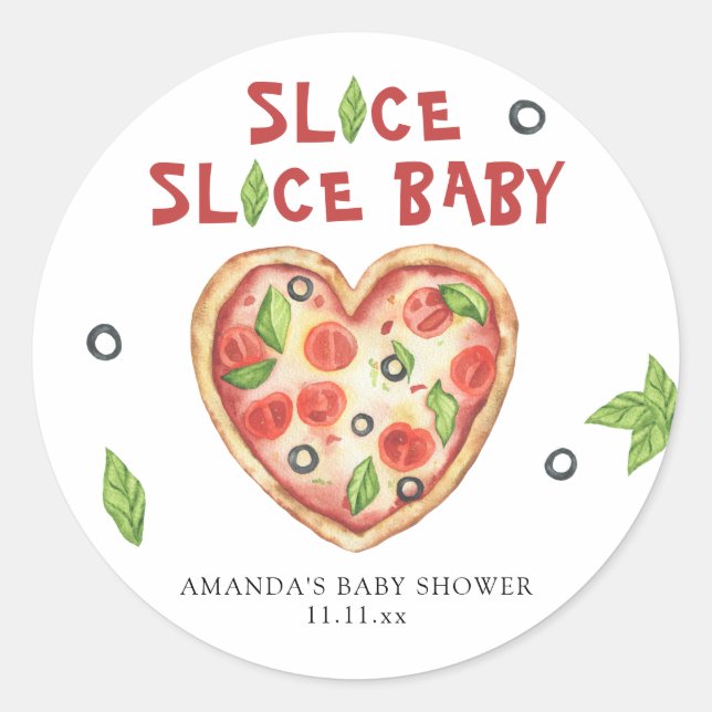 pizza heart watercolor baby shower  classic round sticker (Front)