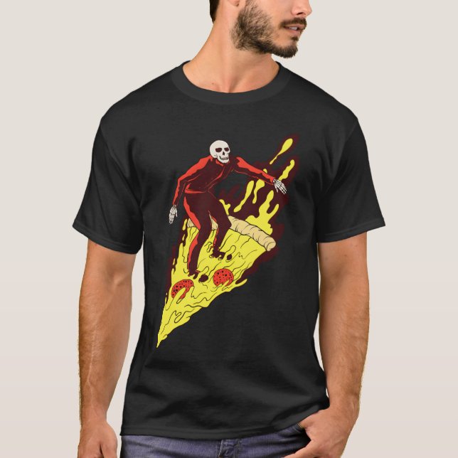 Pizza Hell Skeleton Surfing Fast Food Riding frien T-Shirt (Front)