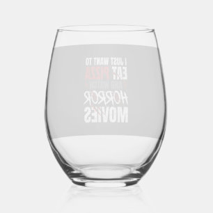 Pizza Horror Movies Halloween Design_1 Stemless Wine Glass