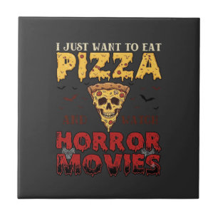 Pizza Horror Movies Halloween Skull Bats Spiderweb Ceramic Tile