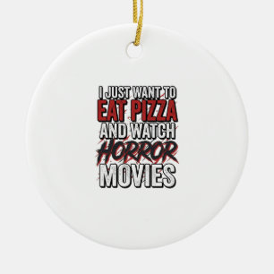 Pizza Horror Movies Vintage Halloween Typography S Ceramic Ornament