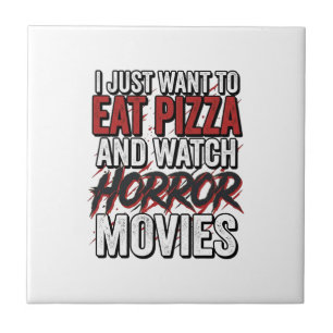 Pizza Horror Movies Vintage Halloween Typography S Ceramic Tile