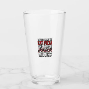 Pizza Horror Movies Vintage Halloween Typography S Glass