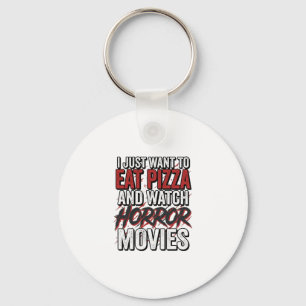 Pizza Horror Movies Vintage Halloween Typography S Key Ring