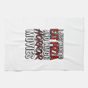 Pizza Horror Movies Vintage Halloween Typography S Tea Towel