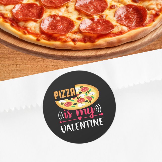 Pizza Is My Valentine Funny Party Classic Round Sticker (Pizza Is My Valentine Funny Party Classic Round Sticker)