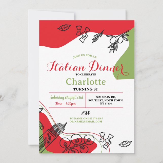 Pizza Italian Dinner Birthday Party  Lunch Invitation (Front)