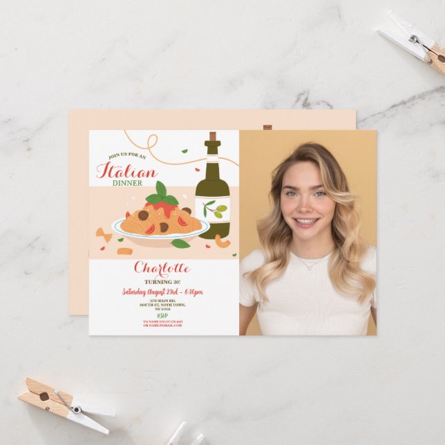 Pizza Italian Dinner Birthday Party Photo Invitation (Front/Back In Situ)