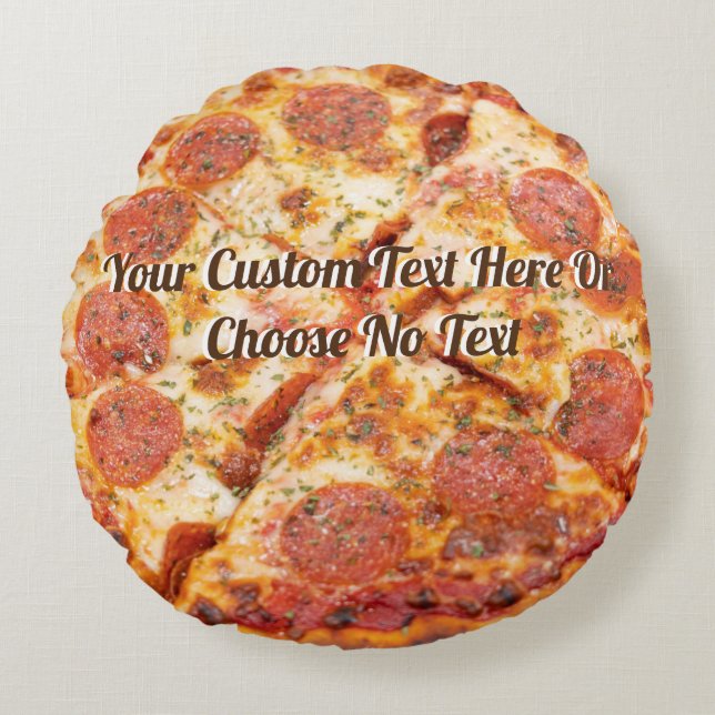Pizza Italian Food Pepperoni Cheese | Custom Text Round Cushion (Front)