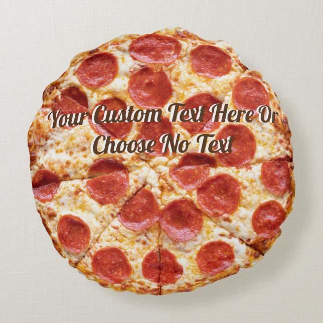 Pizza Italian Food Pepperoni Cheese | Custom Text  Round Cushion (Back)