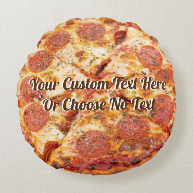 Pizza Italian Food Pepperoni Cheese | Custom Text Round Cushion (Front)