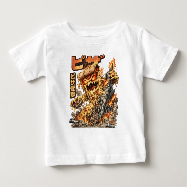 Pizza Kaiju – The Cheesy Destruction Baby T-Shirt (Front)