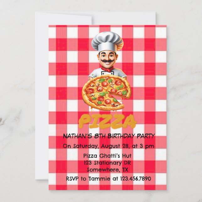 Pizza Kids’ Birthday Party  Invitation (Front)