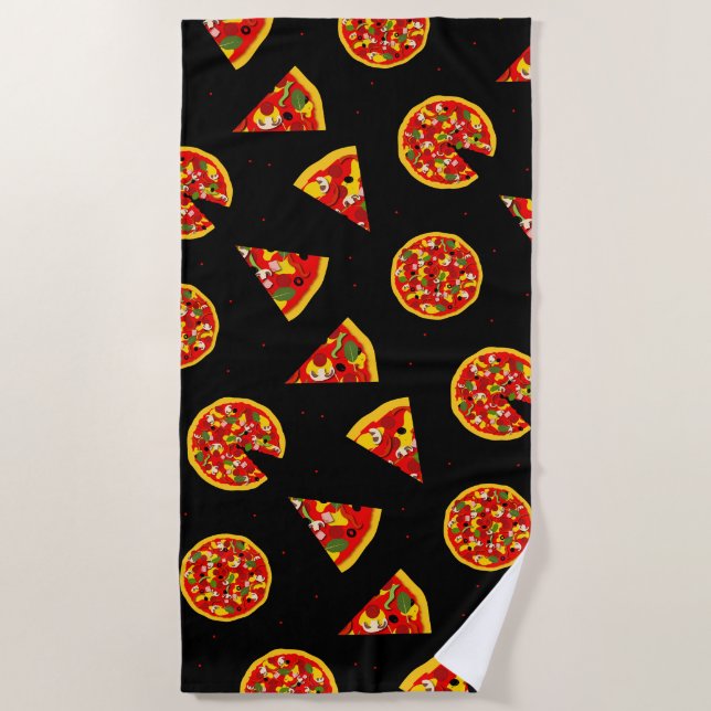 Pizza Lover Fun Food Pattern Beach Towel (Front)
