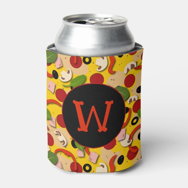 Pizza Lover Fun Monogram Can Cooler (Can Front)