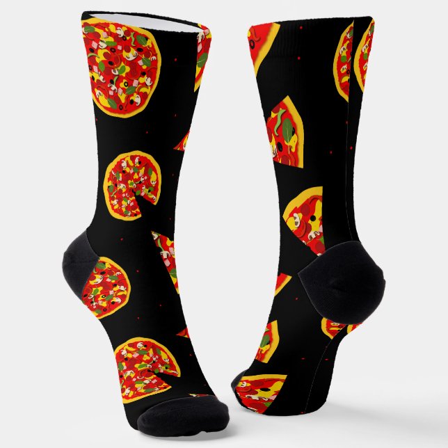 Pizza Lover Funny Cartoon Socks (Angled)
