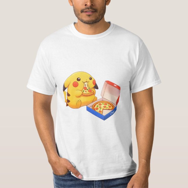 Pizza Lover Pikachu (pokemon) T-Shirt (Front)