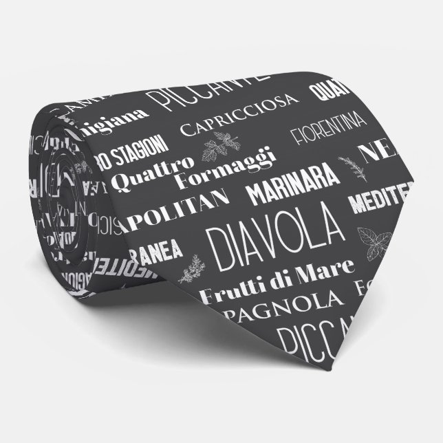 Pizza Lover Typographic Italian Chef Black Tie (Rolled)