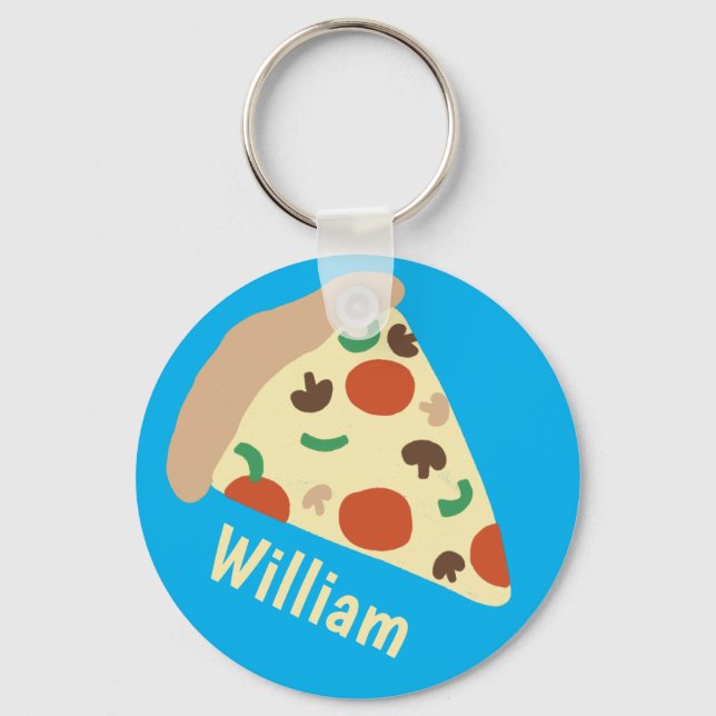 Pizza Lovers Fun Yummy CUSTOM NAME Key Ring (Front)
