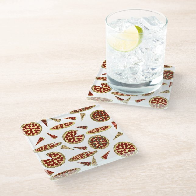 Pizza Lover's Pattern Glass Coaster (Angled)