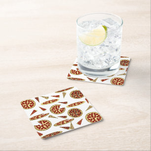 Pizza Lover's Pattern Square Paper Coaster