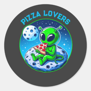 Pizza-Loving Alien on the Moon Fun Cosmic Classic Round Sticker