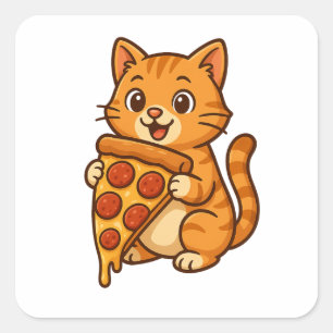 Pizza-Loving Cat Sticker – Funny Kawaii Foodie Des