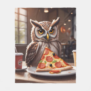 Pizza-Loving Owl in Cafe Fleece Blanket