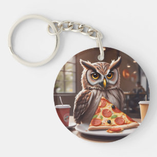 Pizza-Loving Owl in Cafe Key Ring