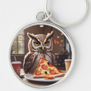 Pizza-Loving Owl in Cafe Key Ring