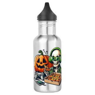 Pizza-Loving Skeleton: Gaming, Cheese Overload 532 Ml Water Bottle