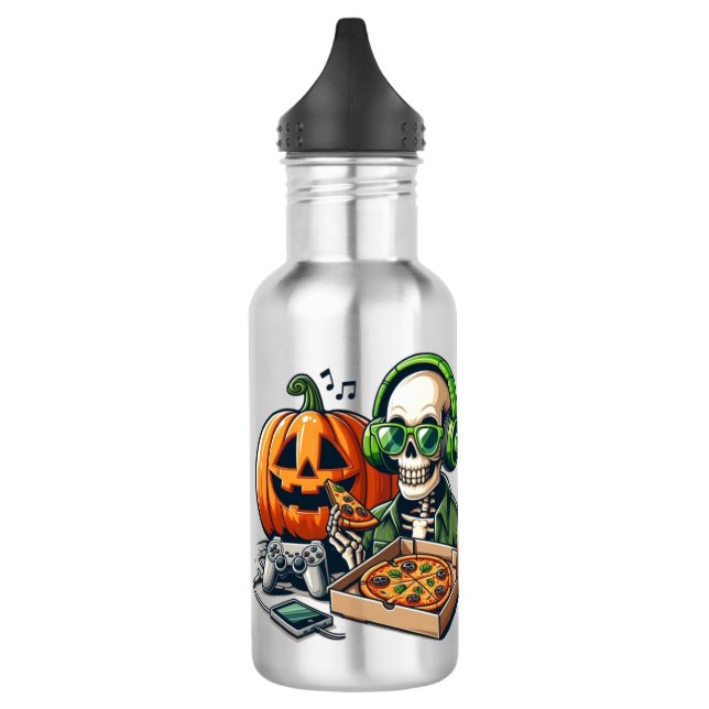 Pizza-Loving Skeleton: Gaming, Cheese Overload 532 Ml Water Bottle (Left)