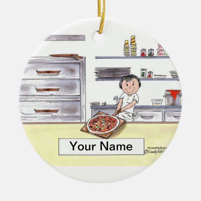 Pizza Maker - Female Ceramic Tree Decoration (Front)