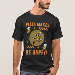 Pizza Makes Me Happy Retro Style Cartoon T-Shirt