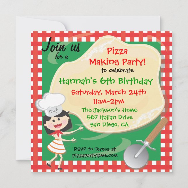Pizza Making Birthday Party Invitation Card (Front)