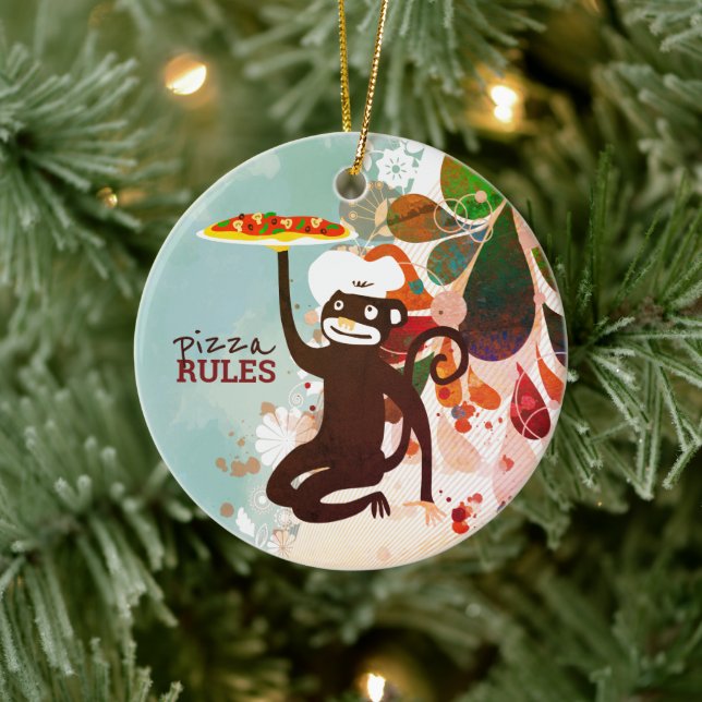 Pizza monkey chef hat junk food culinary ceramic ornament (Tree)